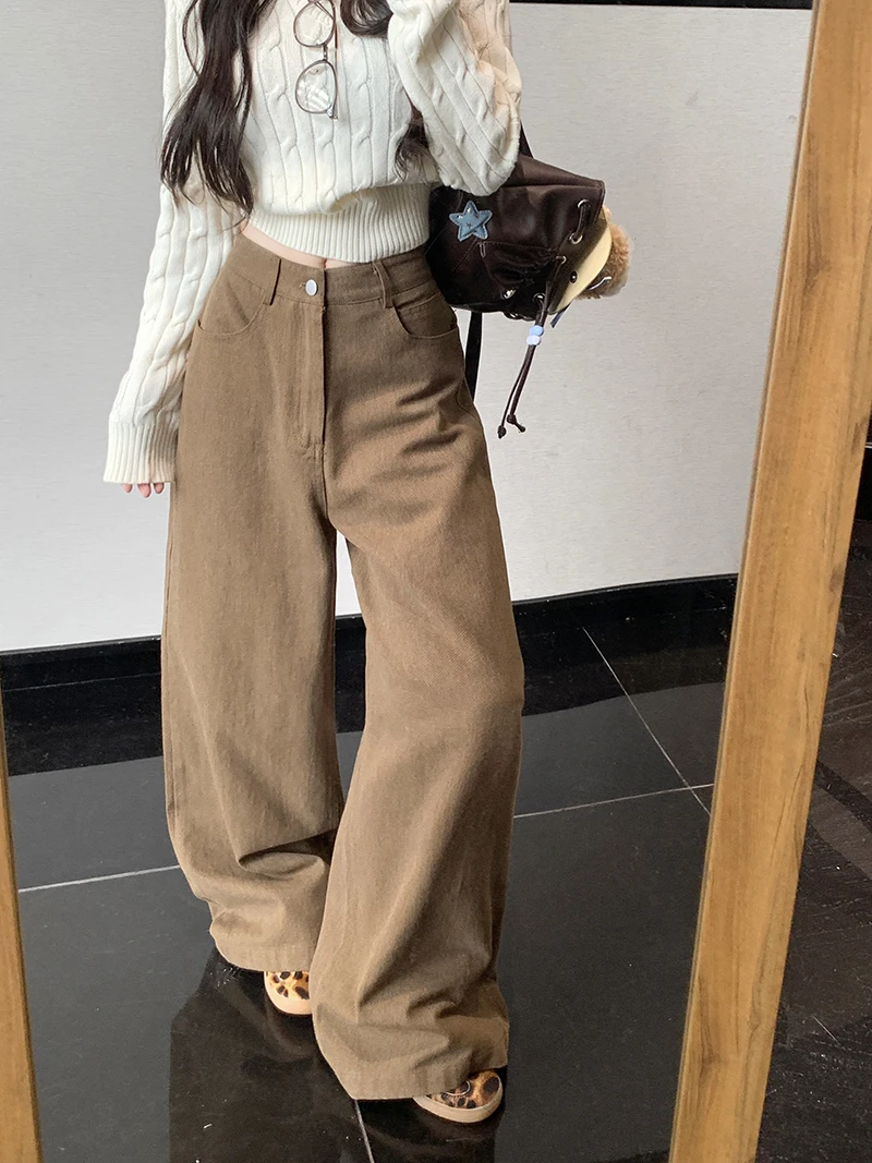 ZHISILAO Fashion Baggy Wide Leg Jeans Women Vintage Loose Khaki Floor Length Denim Pants 2024