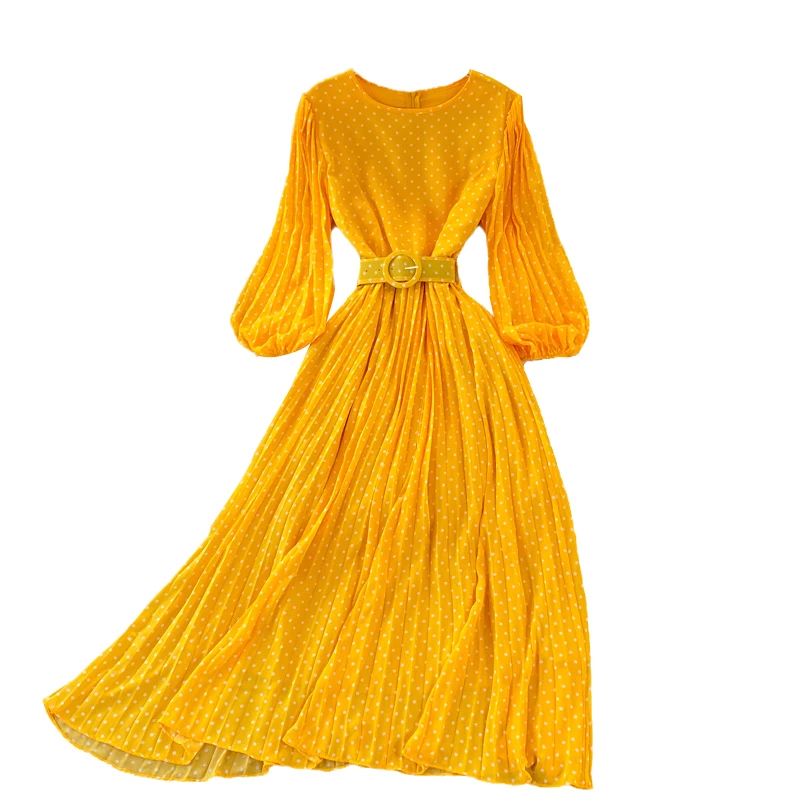 Beach Vaion jupe longue Maxi Dr à pois en mousseline de soie ronde Ne Gored a-ligne Dr coréen Sle trajet taille haute longue Sve