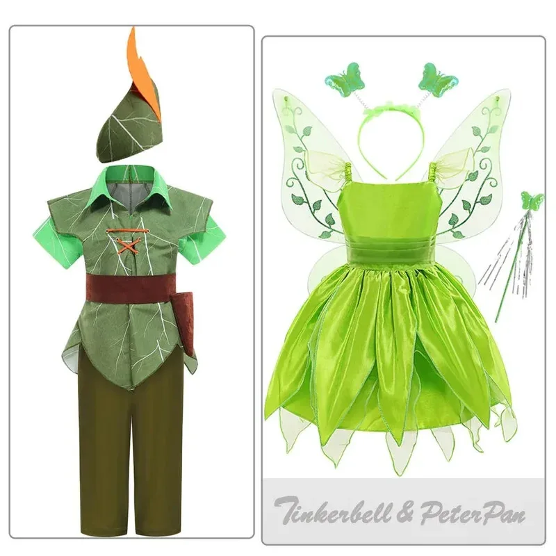 Costume da fata per ragazze, costume da carnevale di Halloween, elfi, festa, costume cosplay di Peter Pan per bambini, abiti fantasia da Campanellino verde