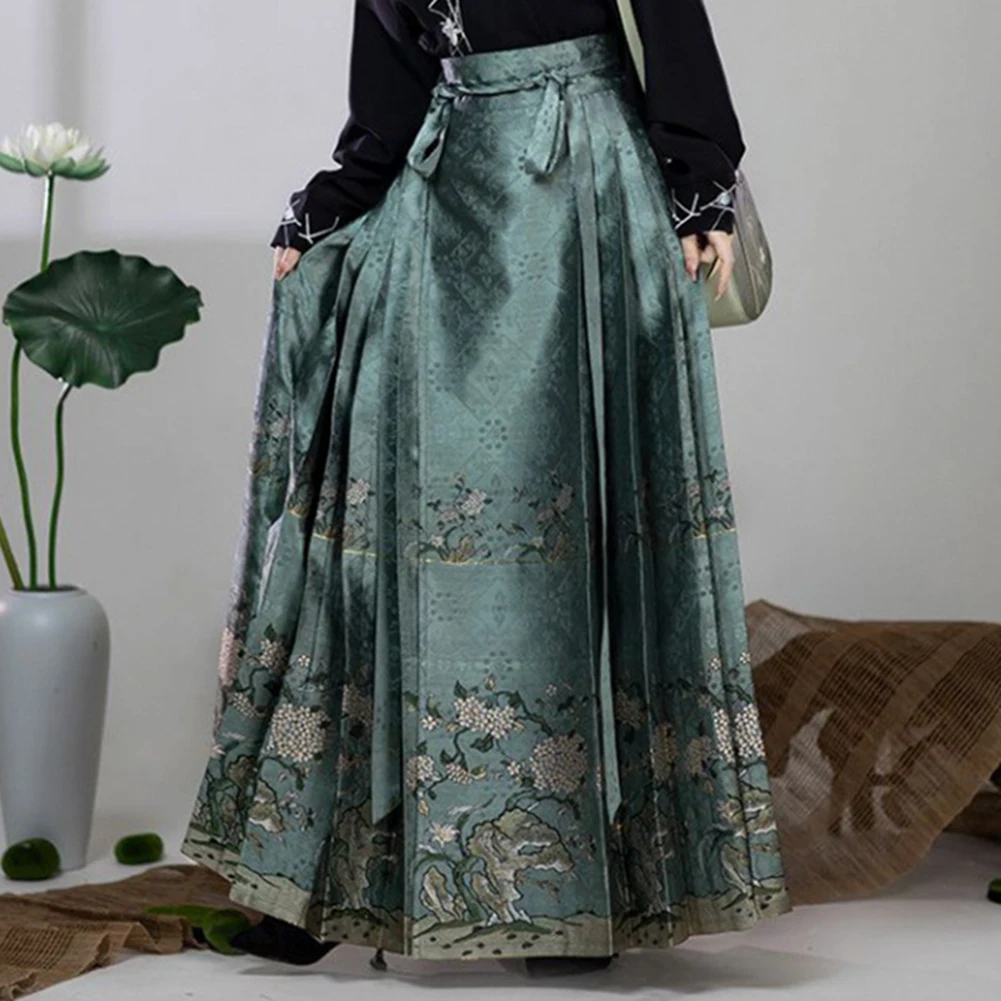 

Stylish Daily Leisure Horse-face Skirt Improved Hanfu Adjustable Waist Chinese Style Lace-up National Style Retro Jacquard