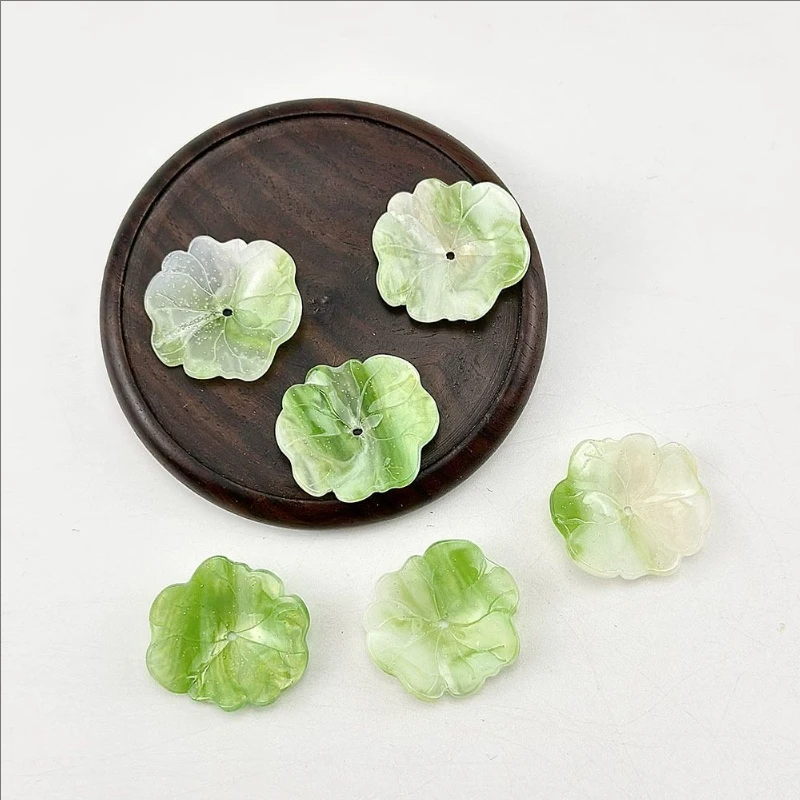 20 Pieces/Lot New Retro 3D Lotus Leaf Acetic Acid 26MM Beads Resin Charm Connectors for Diy Hair Earrings Jewelry Accessories