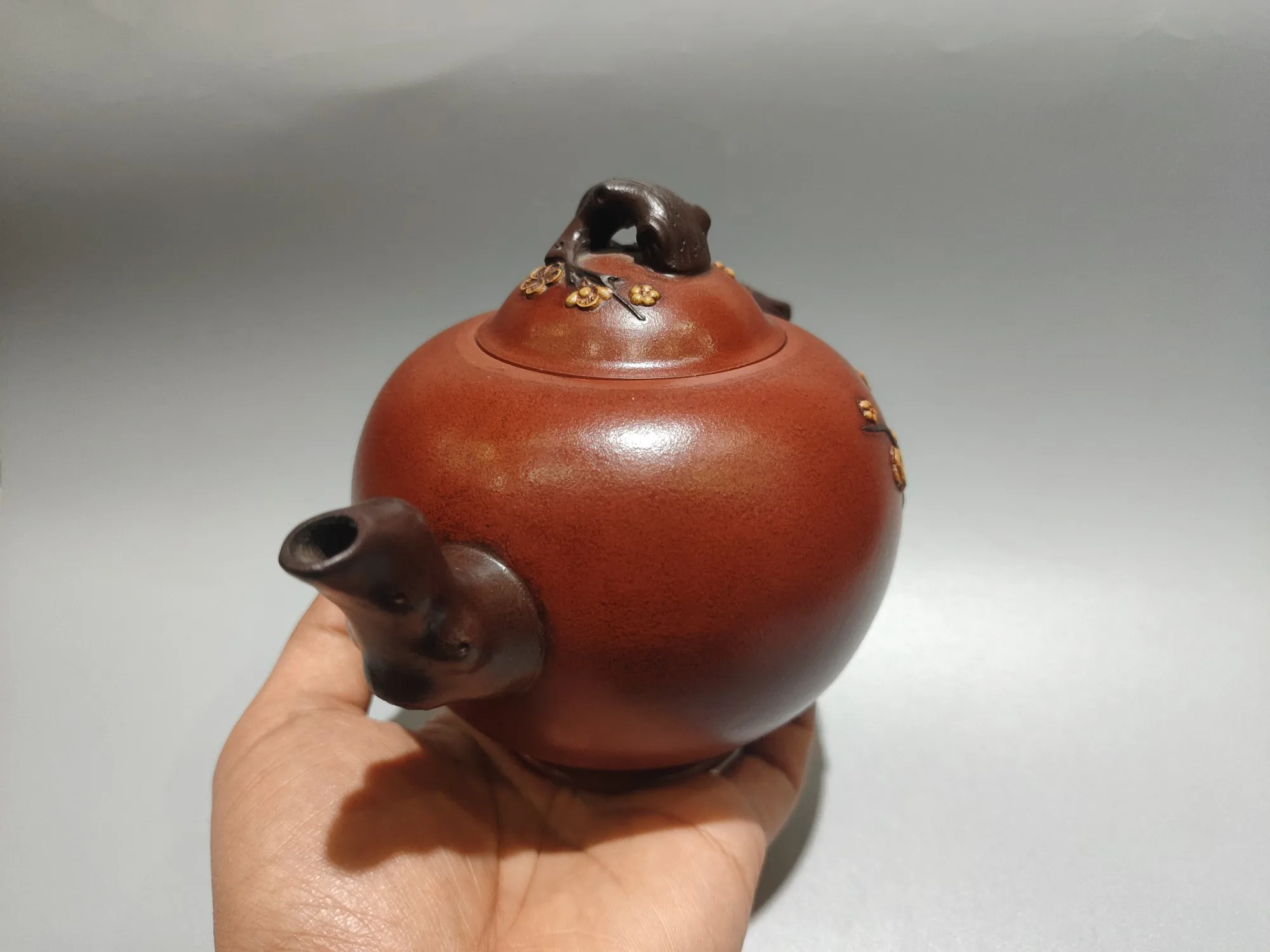 Teapot Purple Clay Pot plum blossom pattern Tree root cover Two tone plum blossom pot Teapot Kettle Tasting tea ceremony
