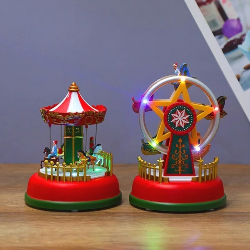 Kerst Mini Muziekdoos Lichtgevende Muziek Carrousel Reuzenrad Geanimeerd Kerstcadeau Romantische Desktop Decoratie