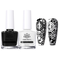 BORN PRETTY 2Pcs/Set 10ML Black White Nail Stamping Polish Varnish Gold Silver for Nail Art Plates Stamp Oil Stamping Series