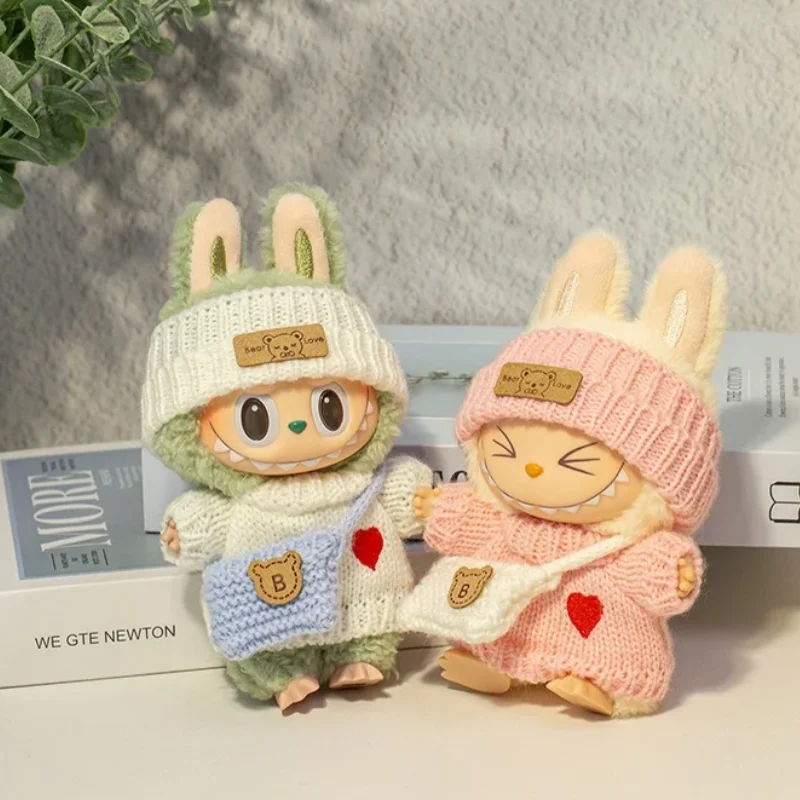 

Милый мини-свитер с изображением медвежонка Love для 17 см Ropa labubu 3,0 V1/V2/V3, кукольный наряд, одежда, аксессуары для кукол