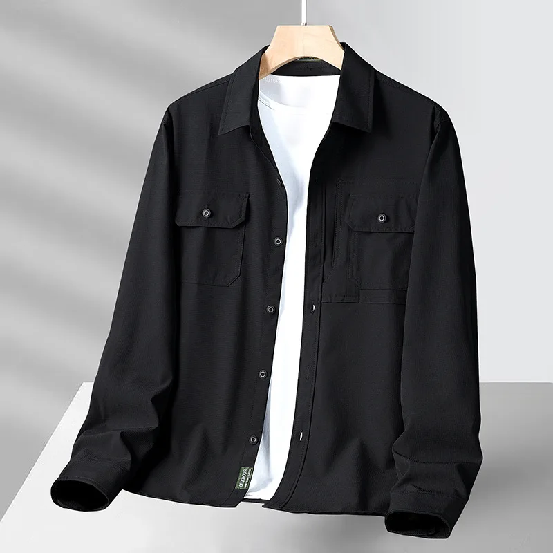 New Summer Men Outdoor Quick Drying Waterproof Cargo Shirts Multi Pockets Tooling Shirts Male Breathable Mountaineering Shirts