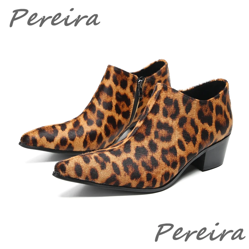 

Leopard High Heel Men's Shoes Spring New Suede Pointed Toe Zipper Business Dress Shoes Fashion Male Banquet Performance Shoes