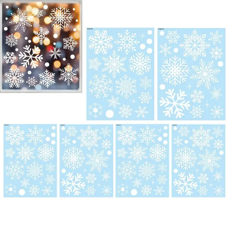 Christmas Window Stickers 6-piece Clear Seasonal Film Decal Beautiful Winter Snow Flakes Clings Funny Window Stickers For Home