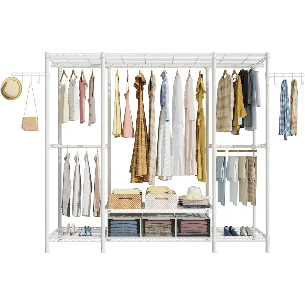 

Multifunctional Wardrobe Heavy Duty Garment Rack Assembly Closet for Clothes Max Load 650lbs Bedroom Clothes Cabinet White Room