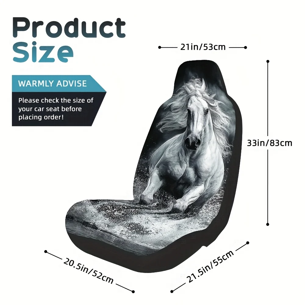 2pcs Galloping White Stallion Car Seat Covers - Soft, Washable, Universal Fit For Most Vehicles, Stylish Interior Upgrade, Durab
