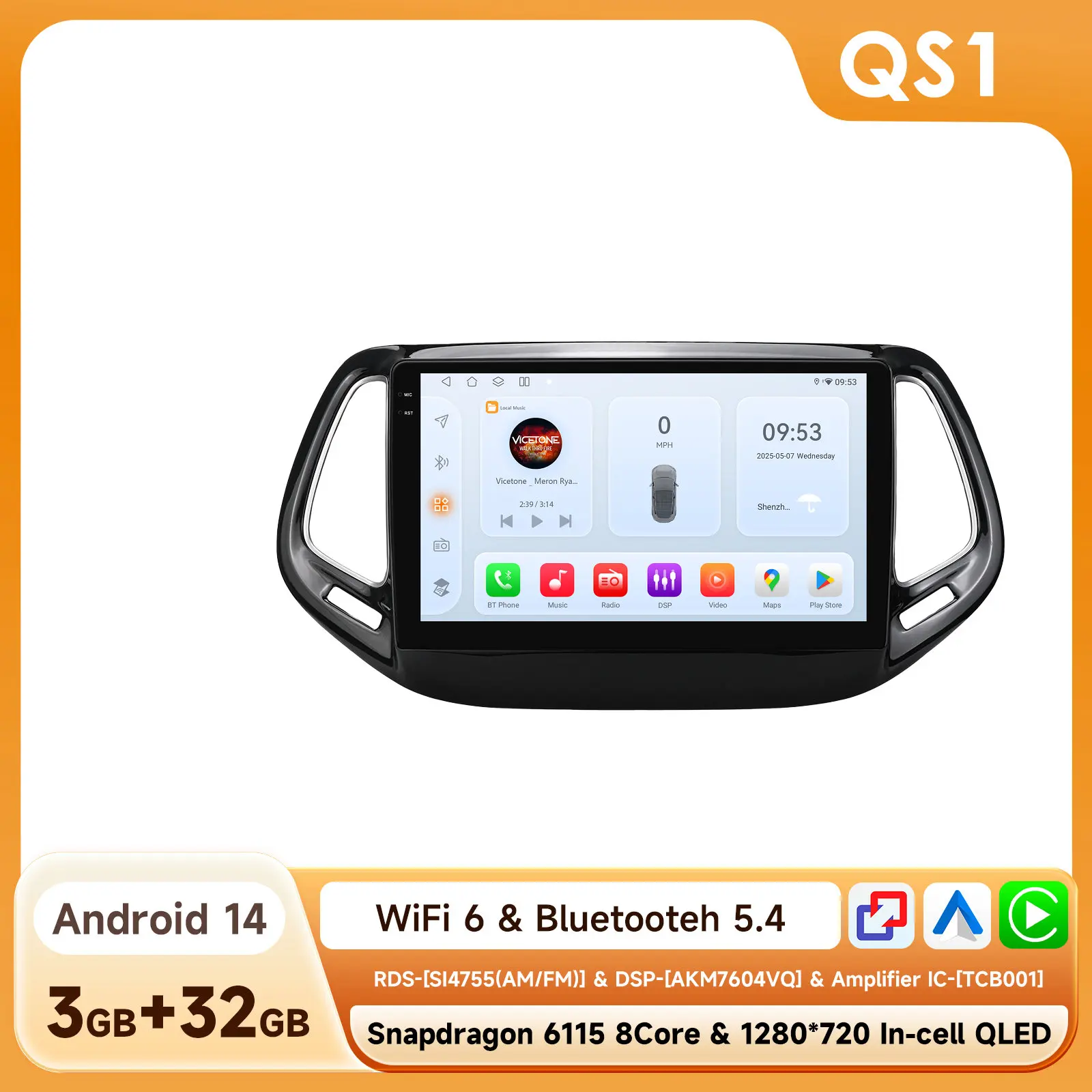 Draadloze CarPlay Android Auto autoradio voor Jeep Compass 2017 - 2020 GPS Intelligent Systems Stereo Multimedia Autoradio 4G 6115