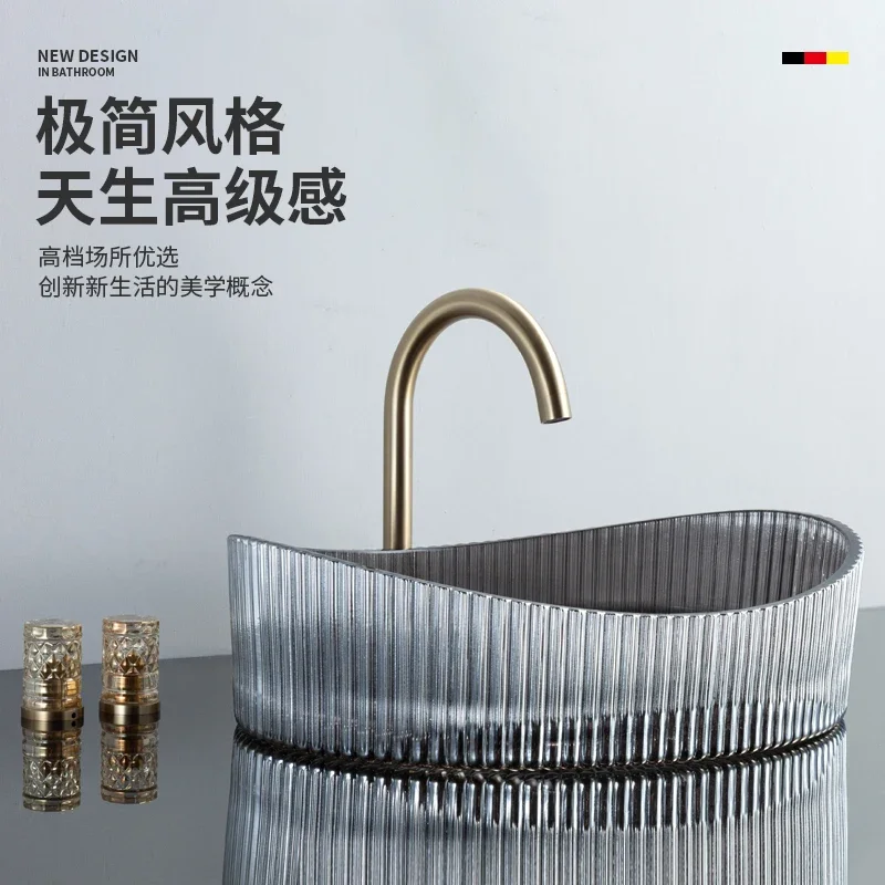 Stylish and simple style oval crystal wash basin pan flute series table basin