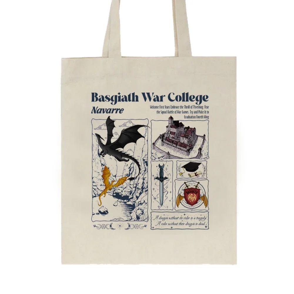 Basgiath War College tote bag Fourth Wing Dragon Rebecca Yoros canvas handbag Sarah J Mass Merch Cool Dragon bags Fans Gift