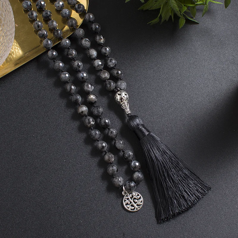 8mm Faceted Labradorite Necklace 108 Mala Beaded Jewelry Meditation Prayer Yoga Japamala Rosary for Men and Women