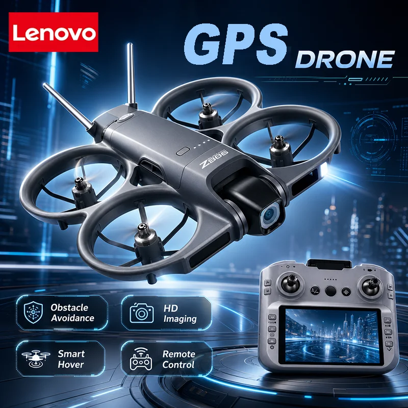 Dron Lenovo Z906 8K HD Aéreo Inteligente con Evitación de Obstáculos, Control Remoto con Pantalla Grande, Plegable, Motor sin Escobillas, GPS