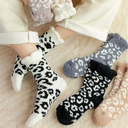 Fashion Coral Fleece Thick Socks Women Foot Cute Leopard Sock Funny Girls Breathable Warm Casual Socks Winter