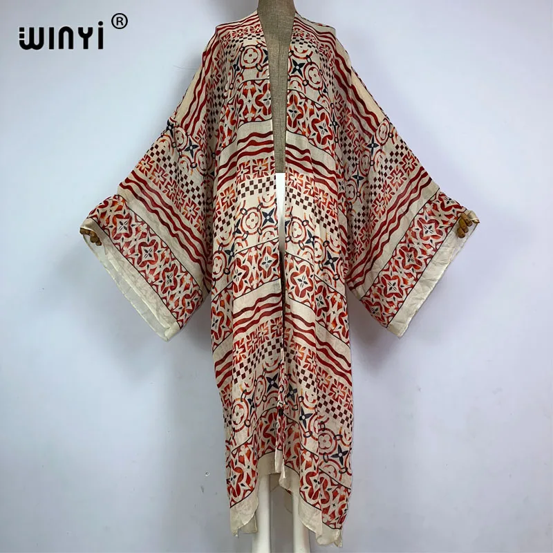 

WINYI Africa fashion boho print summer beach cover up dress Bohemian long Cardigan Cover-up elegant Maxi Holiday party kimono