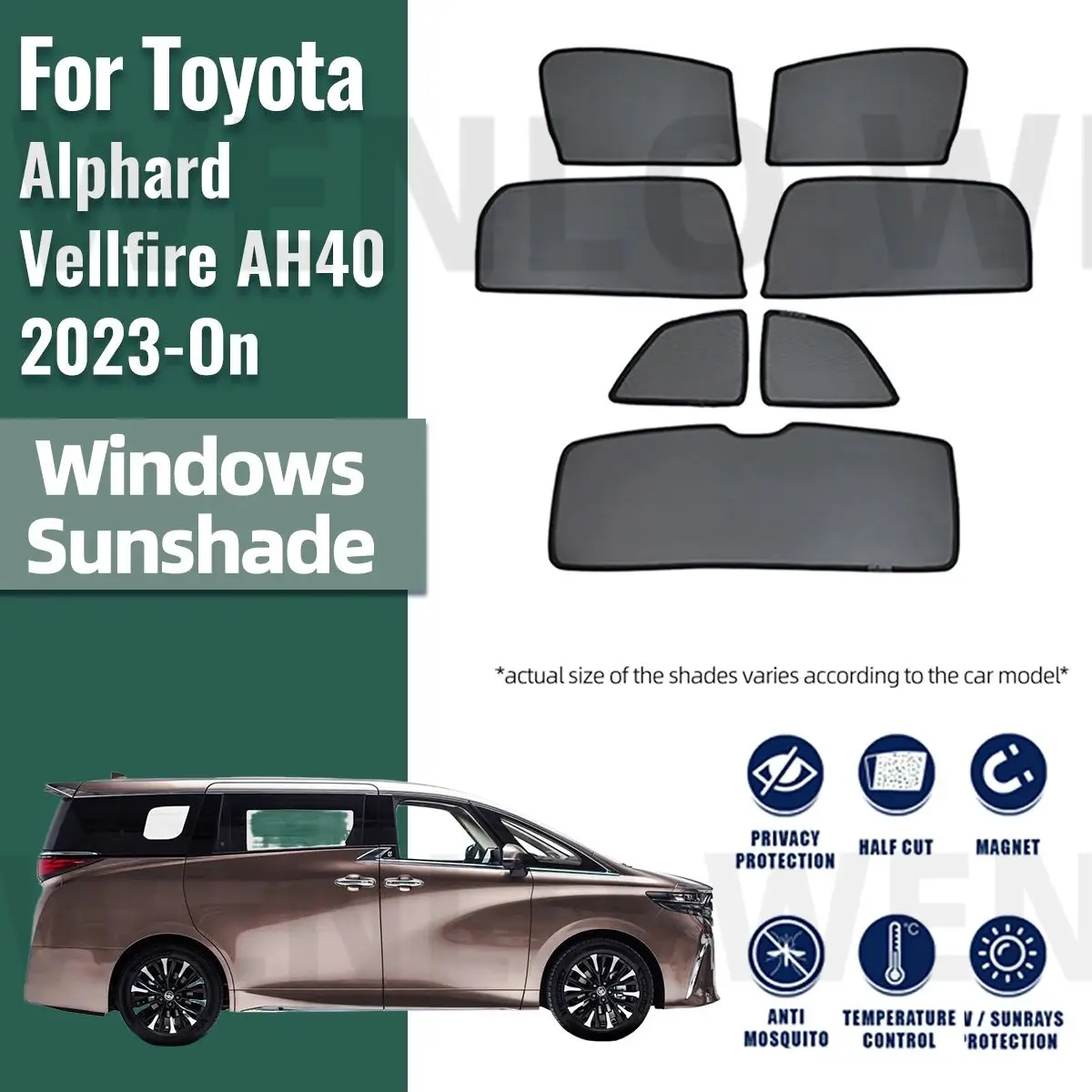 

For Toyota Alphard Vellfire AH40 2023 2024 Magnetic Car Sunshade Front Windshield Curtain Rear Side Window Sun Shades Shield