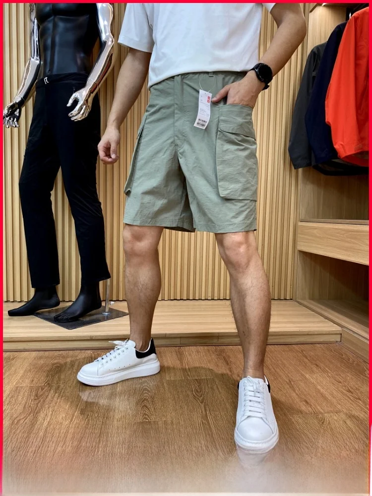 

Line! Summer New Outdoor Loose Sports orts for Men with Big kets Casual Straight Leg Five-Quarter Length