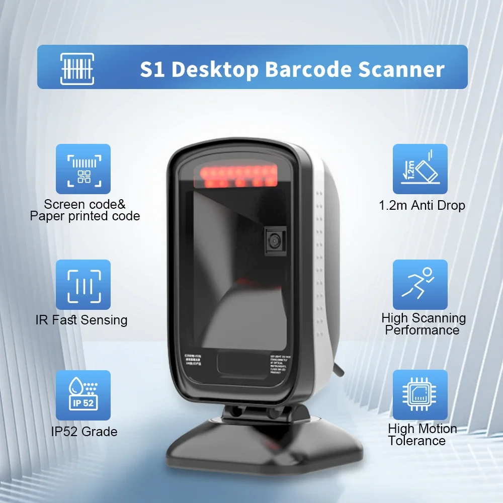 Rakinda Omnidirectional USB Wired Barcode Scanner 1D/2D Desktop Supermarkets Wired Omnidirectional Price Checker Bar Code Reader