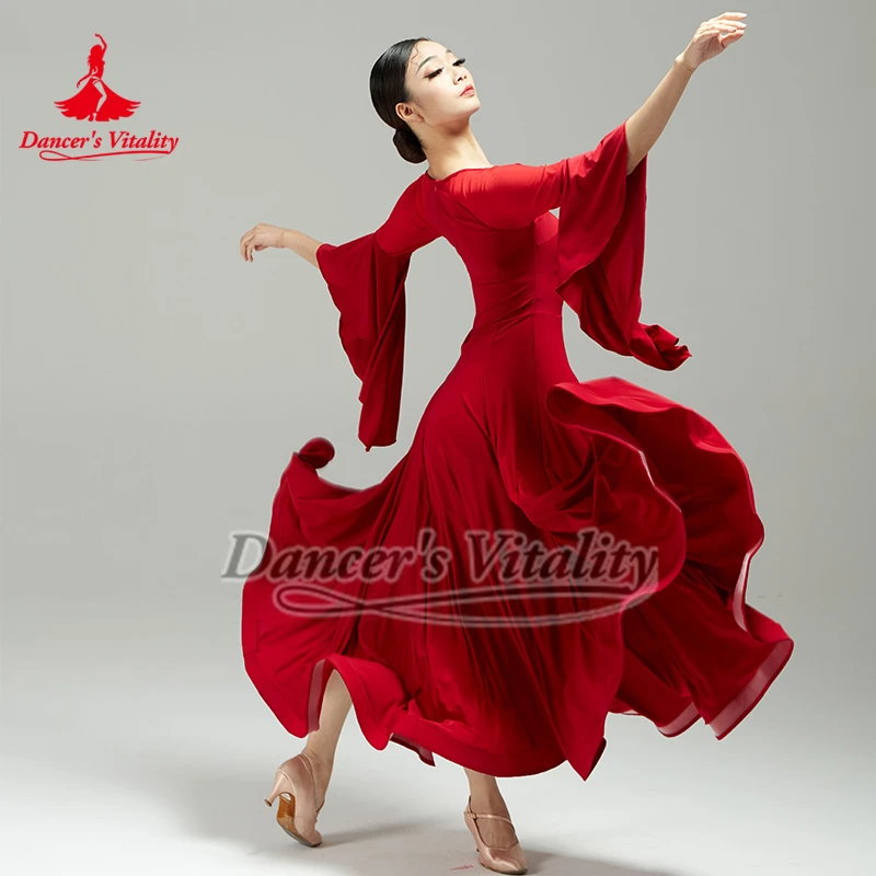 Ballroom Dance Training Course Adult Dance Group Performance Attire Female Half Sleeves Waltz Foxtrot Practise Big Swing Dresses