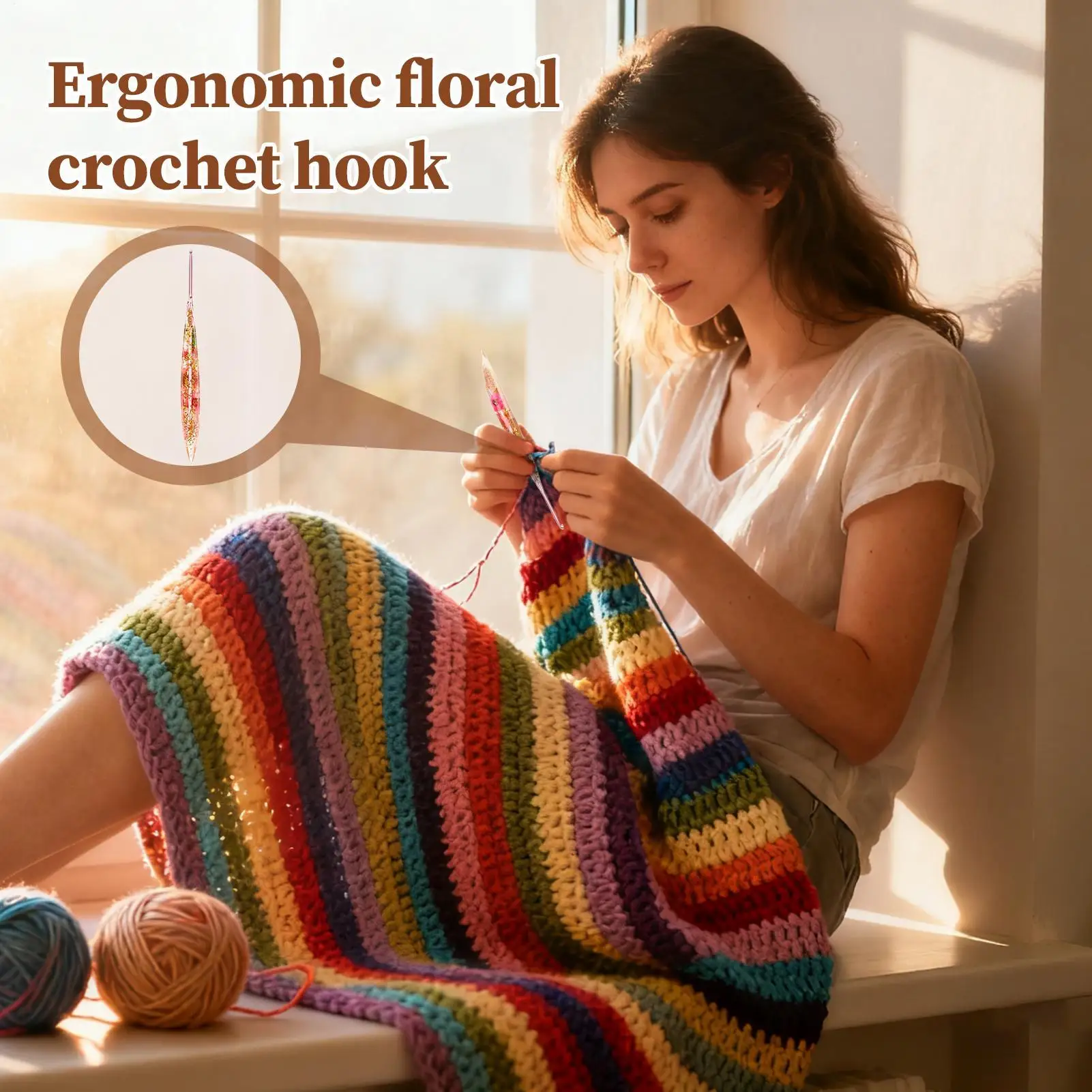 خطاف كروشيه مريح قبضة الأزهار خطاف كروشيه للحياكة عدم الانزلاق الحياكة أداة لوازم الحرفية للمبتدئين النساء البالغات #2