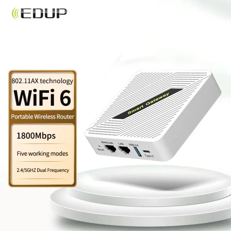 EDUP Starlink-Compatible Portable AX1800 Wifi 6 Virtual Private Network Wireless Wifi Travel Router With Type C Power Supply