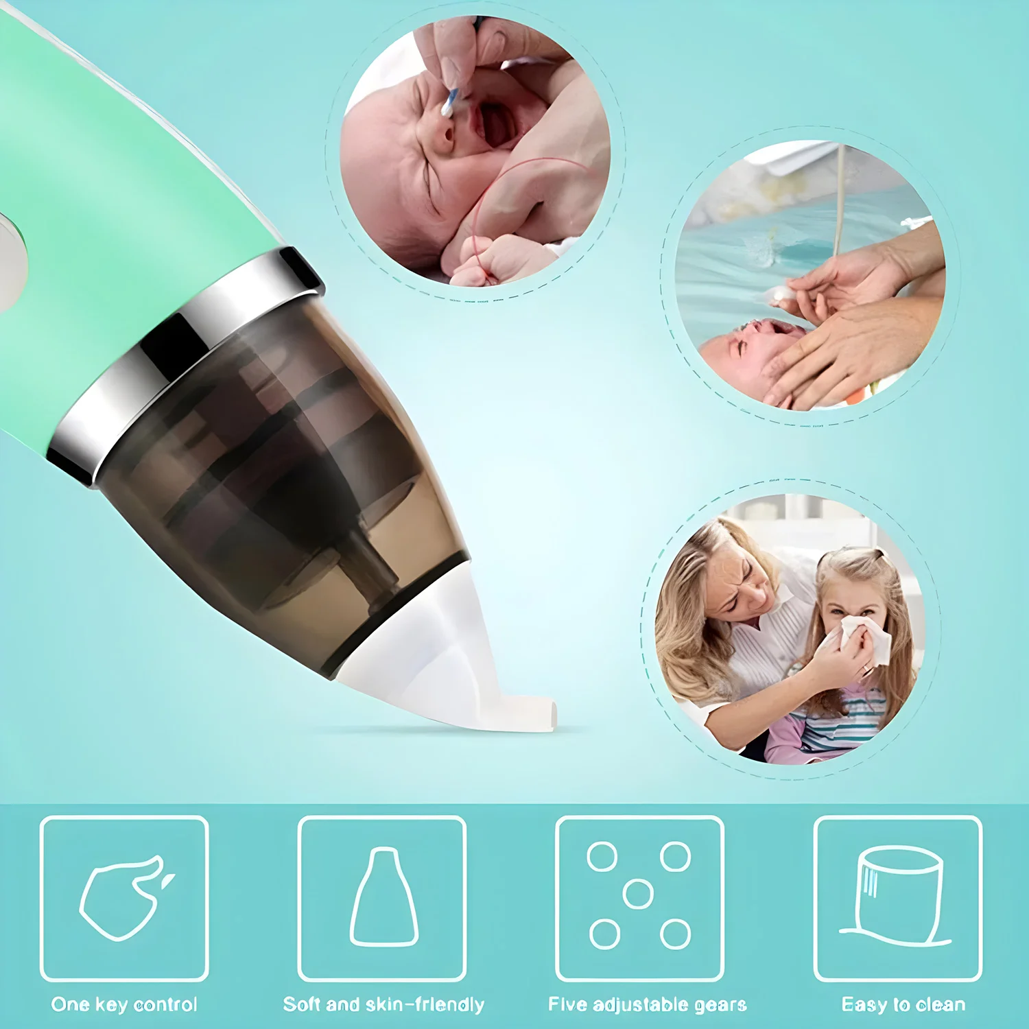 Portable Baby Nose Cleaner Silicone Adjustable Suction Electric Child Nasal Aspirator Safety Convenient Low Noise