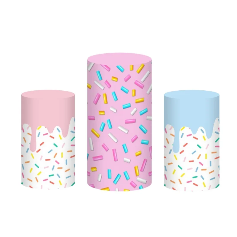 Candy Donut Dessert Cylinder Covers Pink Ice Cream Pedestal Baby Shower Birthday Party Cylinder Plinth Covers Photo Booth Props