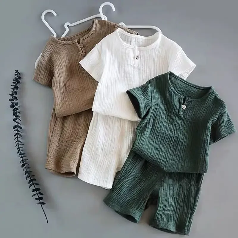 Summer Children Clothes Short Sets Linen Sports Clothes For Baby Girl Boy T-shirts 2 Piece Set Kids Toddler 1 To 6Years Clothing