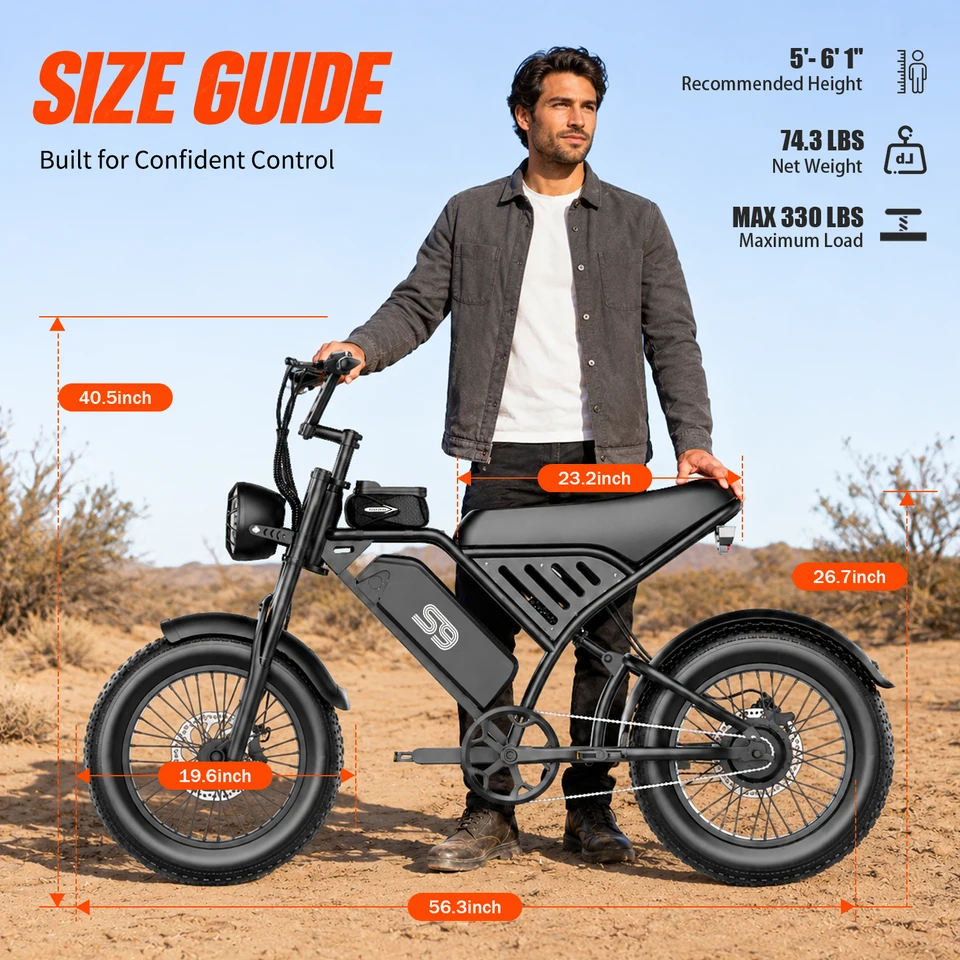 ASKGO Fat Tire Electric Bike for Adults, 1500W Peak Motor Off-Road Ebike, Up to 28 MPH Speed & 65 Miles Range, 16"×4.0" Wide All-Terrain Tires, 48V 20Ah Removable Battery, Dual Disc Brake with NFC Smart Unlock image 6