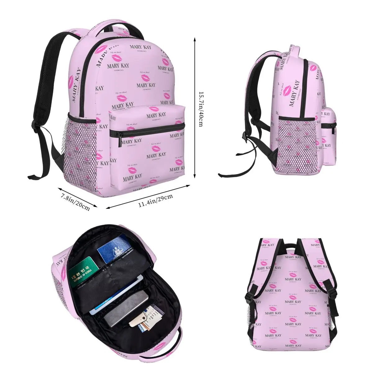 Ask Me About Mary Kay Cosmetics Backpacks Girls Bookbag Children School Bags Cartoon Rucksack Lunch Bag Pen Bag Three-Piece Set