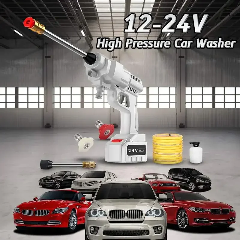 12/24V 120-200W Cordless High Pressure Car Washer Gun Handheld Auto Spray Powerful Car Washer Garden Water Jet 5600mAh Battery