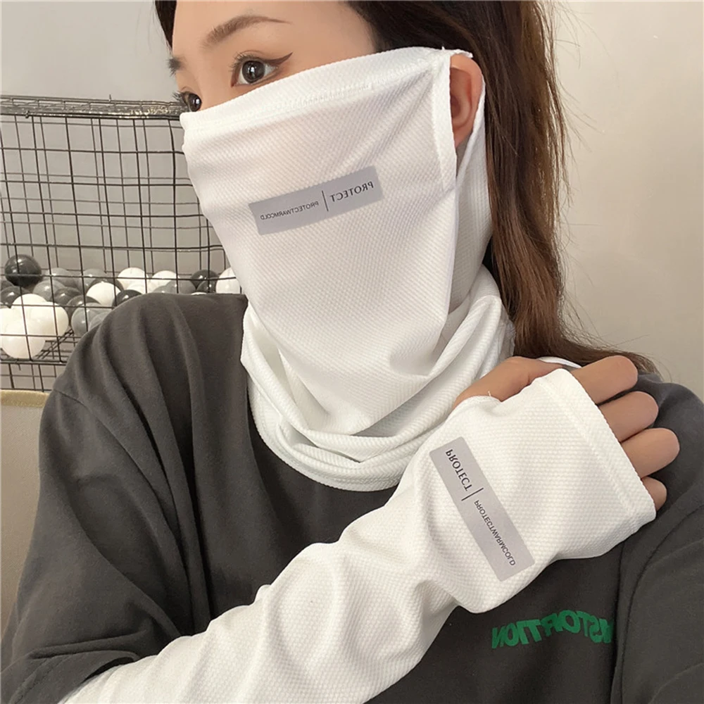 Summer UV Protection Arm Sleeves Men Cycling Mask  Anti-Sunburn Face Cover Ice Silk Arm Cover Women Sunscreen Sport Arm Sleeves