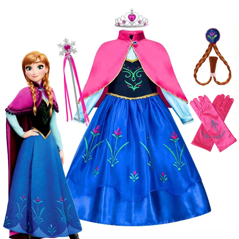 

Disney Anna Princess Cosplay Coronation Dress Cloak Cartoon Outfit Girl Halloween Disguise Costume Birthday Party Fancy Gown