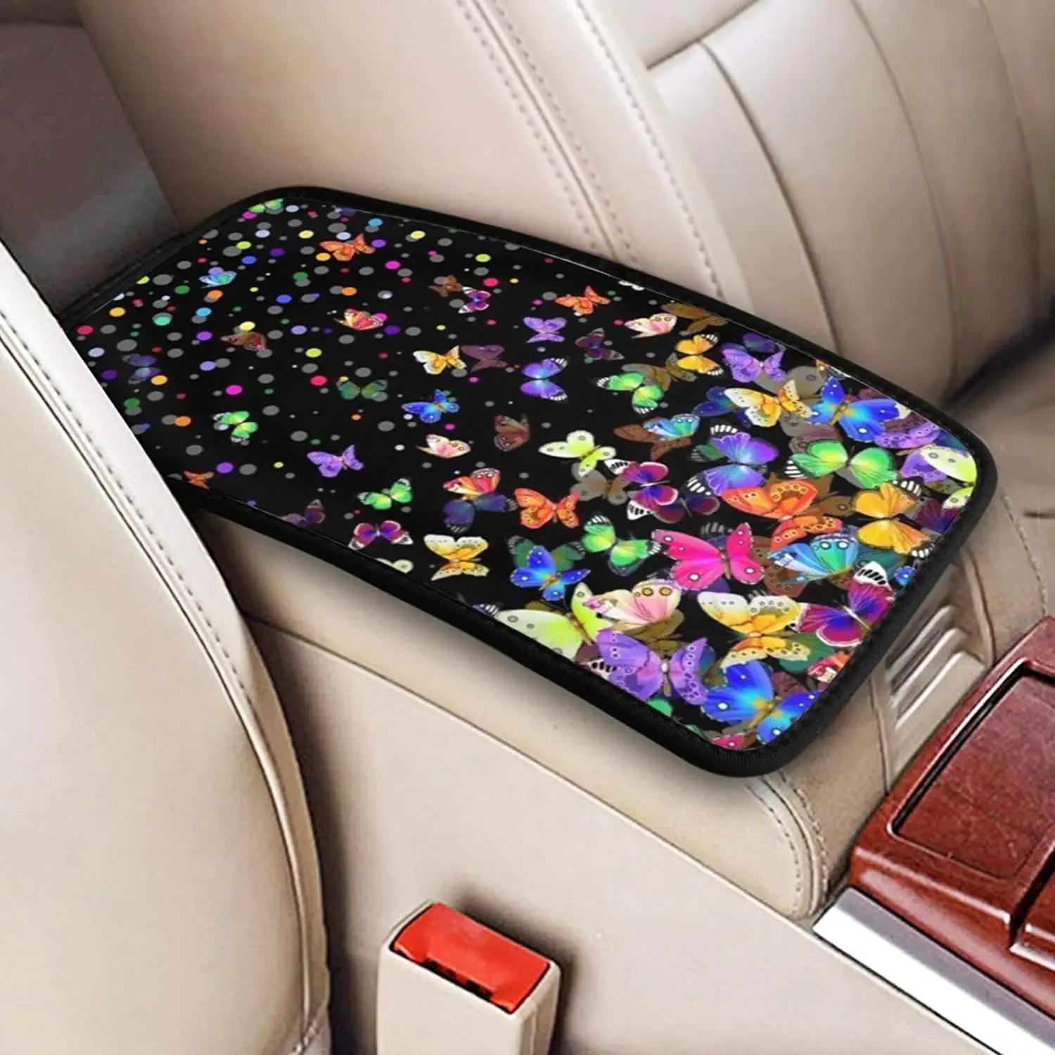 Auto Center Console Pad Colorful Butterfly Car Armrest Seat Box Cover Protector Stylish Car Armrest Cover Universal Fit Car Deco