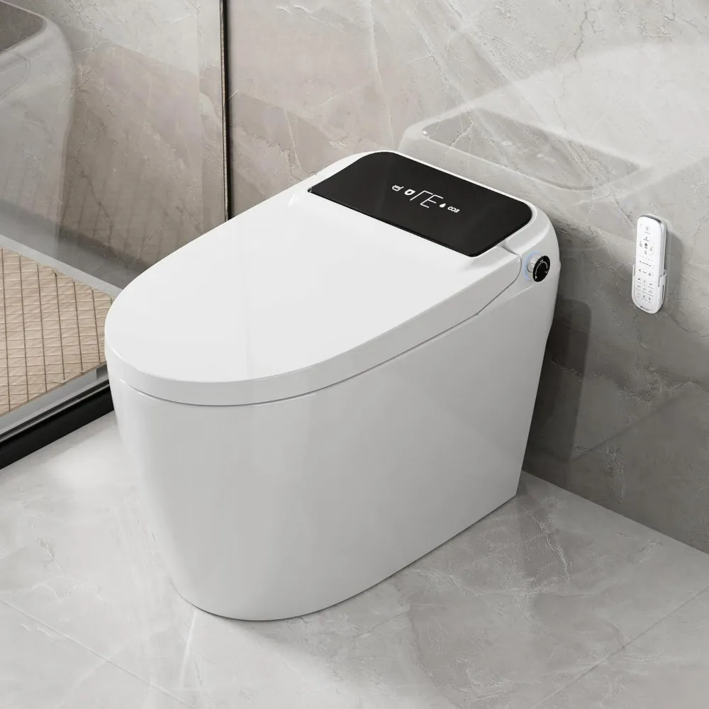 Smart Toilet, Bidet Built In and Auto Open & Auto Close,Heated Seat, Warm Water and Dry, Wireless Remote Control, Toilet Smart