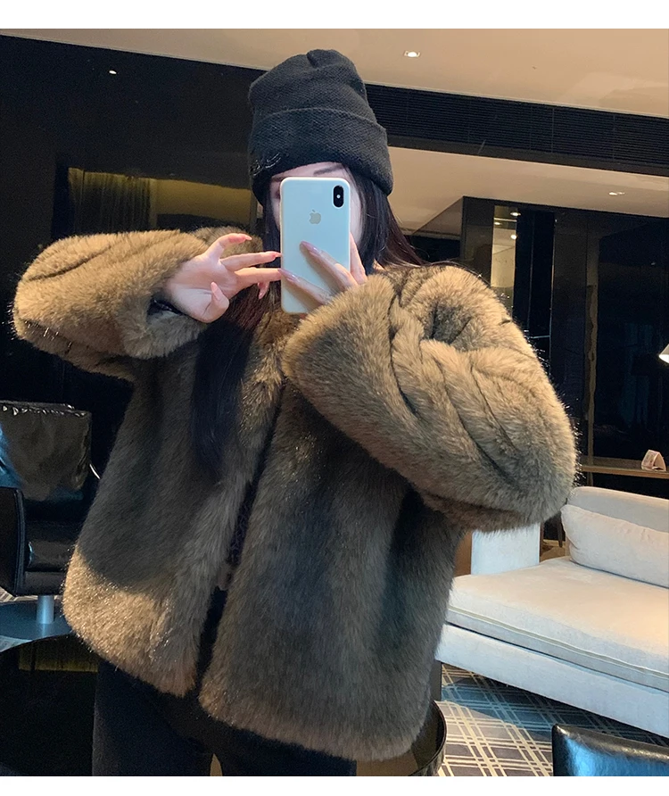 ZAROY 2027 Winter Faux Fox Fur Coat Chic Women Brown Luxury Fluffy Soft Warm Fur Jacket Fashion Colarless Cardigan Fur Outerwer