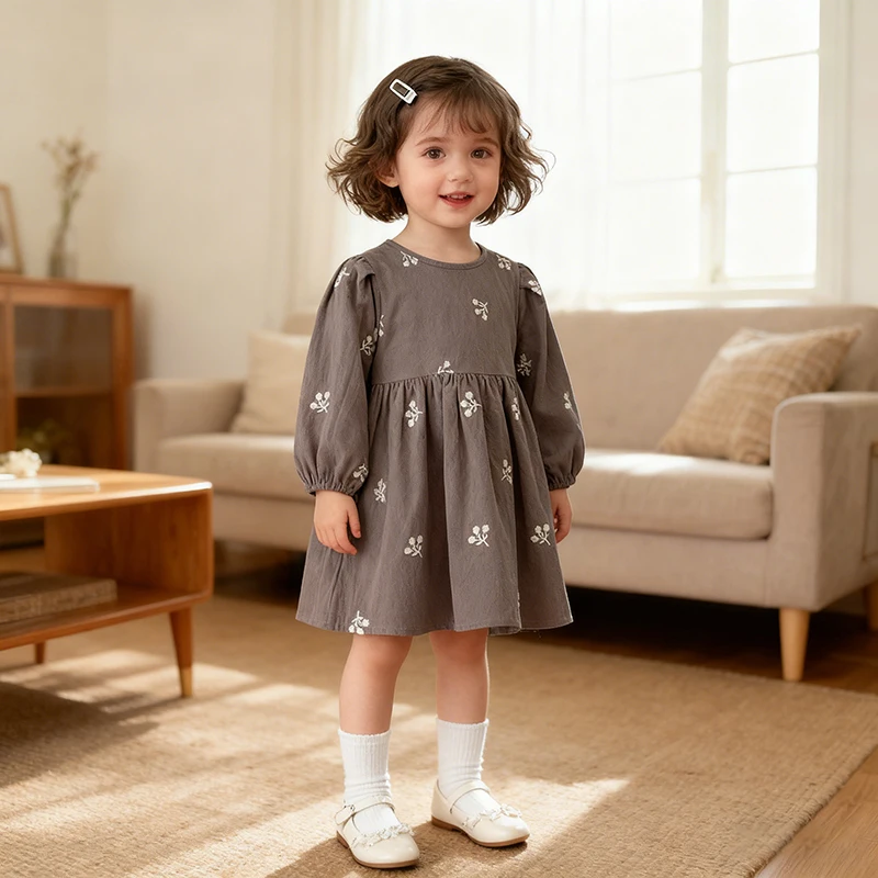 Frühling Herbst Kleidung Pastoralen Baby Mädchen Kleid Stickerei Baumwolle Floral Puppe Kleid Kinder Temperament Prinzessin Mädchen Kleid