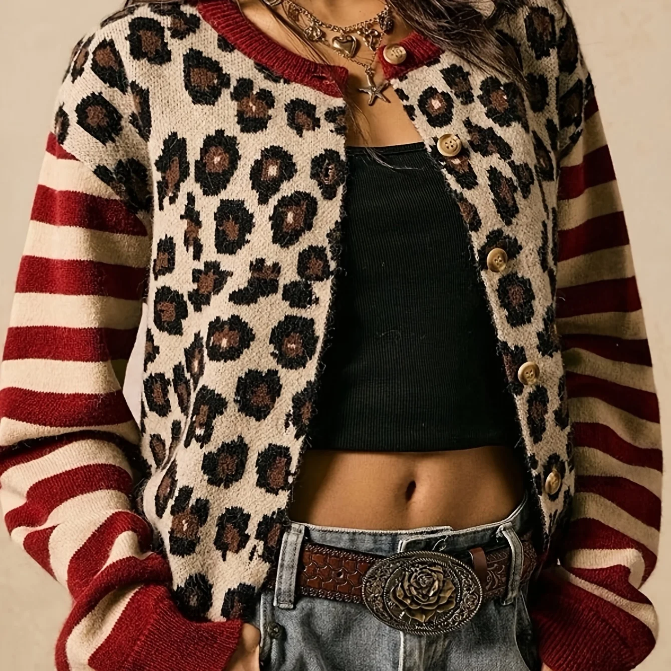 Kardigan Wanita Kerah Bulat Ka - Crop Cardigan Vintage ulasan dan harga