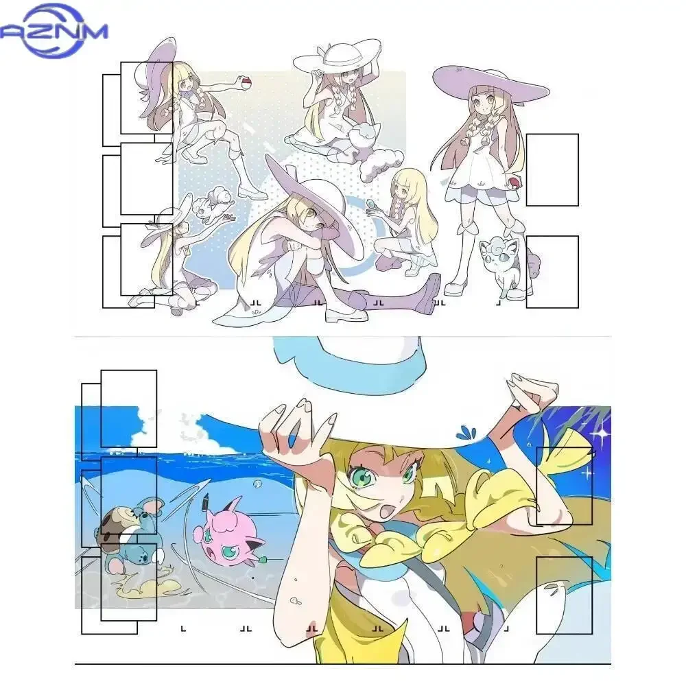 Pokemon Lillie Playmat Mouse Pad, PTCG Trading Card Game Battle Mat with Card Zones