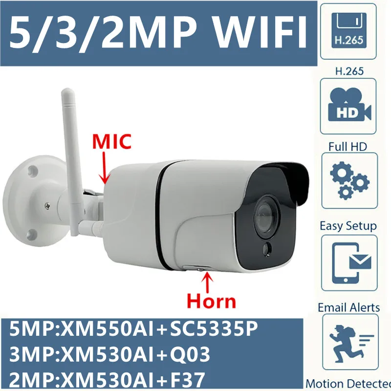 Go! 5MP 3MP 2MP Integrate MIC Speaker WIFI Wireless IP Metal Bullet Camera 2592*1944 1080P IRC 8-128G SD Card CMS XMEYE ICsee