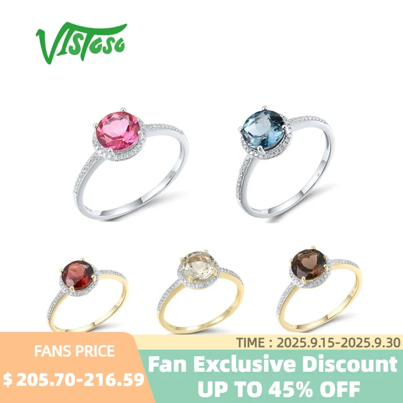 

VISTOSO Pure 14K 585 White Yellow Gold Solitaire Rings For Women Sparkling Diamonds Multi Gemstone Classic Wedding Fine Jewelry