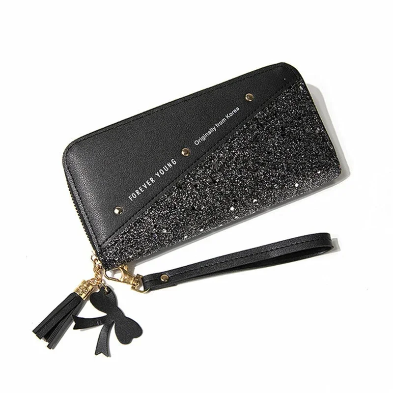 Women Long Wallet Patchwork Sequin Clutch Bag Glitter Pu Leather Ladies Phone Bag Card Holder Coin Purse Female Wallets