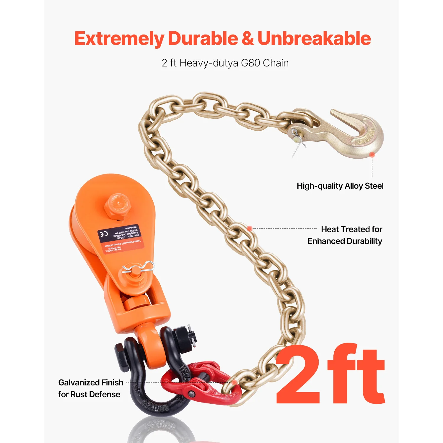 SucceBuy 2T Snatch Block Pulley System with G80 Chain & Swivel Shackle 3