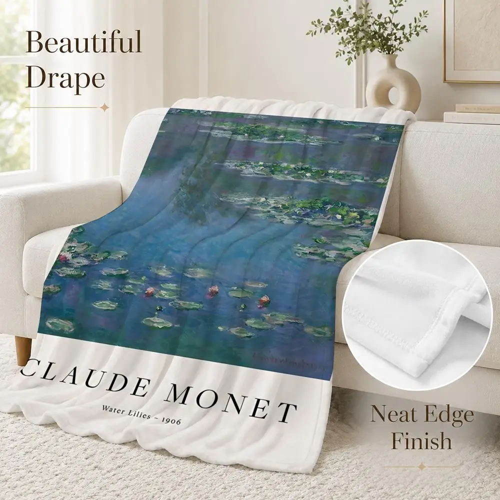 Claude Monet Retro Classic Oil Art Throw Blanket Soft Flannel Throw Lightweight Summer Home Nap for Office Travel Sofa Bed