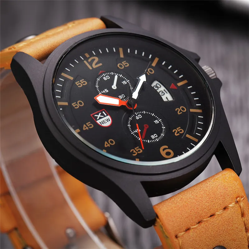 Men Genuine XINEW Brand Watches Students Boys Fashion Leather Band Sports Military Date Quartz Watch Relogios Masculinos 2024