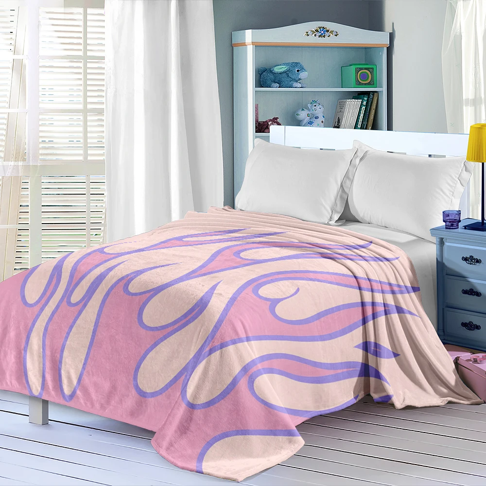 Pink Purple Flame Drips Flannel Blanket Perfect For Sofa Office Bed Travel Sleep Read Relax Camping Four Season Use