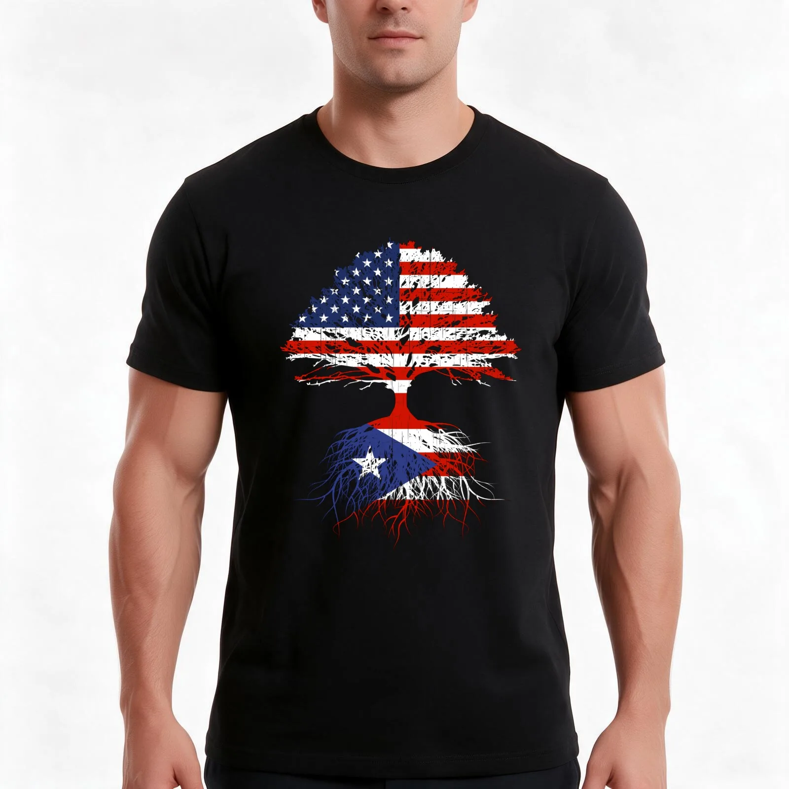 Puerto Rico Rican Roots Family Immigrant Puerto Rico USA American Flag USA Gift T-Shirt, Summer Casual Cotton Tee, 100% Cotton