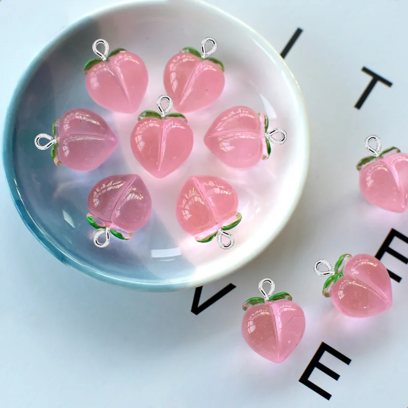10Pcs New Transparent Peach Flat Resin Charms Pendant for Jewelry Making Accessories DIY Earrings Necklace Keychain Decoration